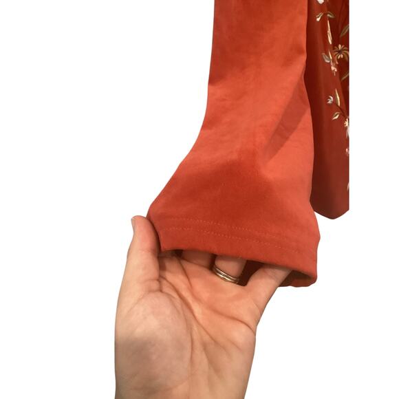 Susan Graver Womens Jacket Size 2X Button Up Burnt Red Embroidered Floral Fall - Picture 7 of 10